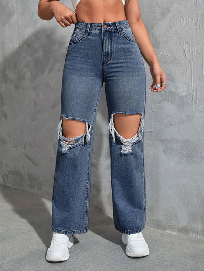 SHEIN Ezwear Cut Out Ripped Jeans
